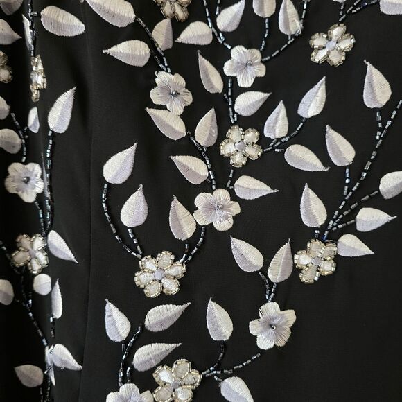 ASPEED Black Embroidered Maxi Dress Embellished Size M Vtg Y2k Prom Glam - Picture 5 of 16